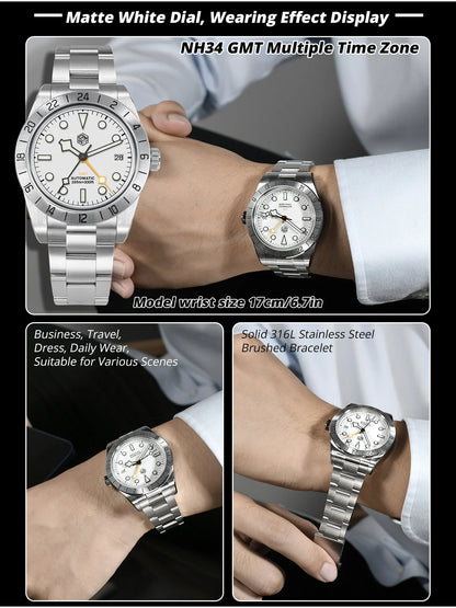San Martin Neue 39mm NH34 BB GMT Automatikuhr, mechanische Sportuhr, Saphirglas, Leuchtanzeige, wasserdicht bis 100m, für Herren, Relogio SN0054