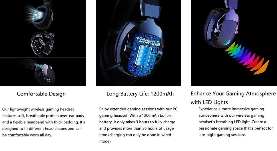 Cuffie da gaming con microfono rimovibile con cancellazione del rumore – Cuffie da gaming wireless a 3 modalità Bluetooth 5.3, 2.4G USB e cablate 3.5mm con driver da 50mm
