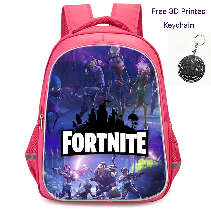FORTNITE 16-inch Durable Lightweight Backpack, Dual Zipper Pockets, Cartoon Style for Boys & Girls Ages 6-10, Free 3D Printed Keychain