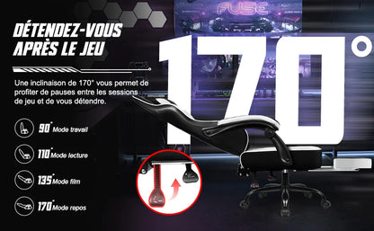Daccormax Ergonomic Gaming Chair with Footrest, 170° Reclining High Back PC Gaming Chair, Lumbar Support, Adjustable Armrests & Breathable Leather
