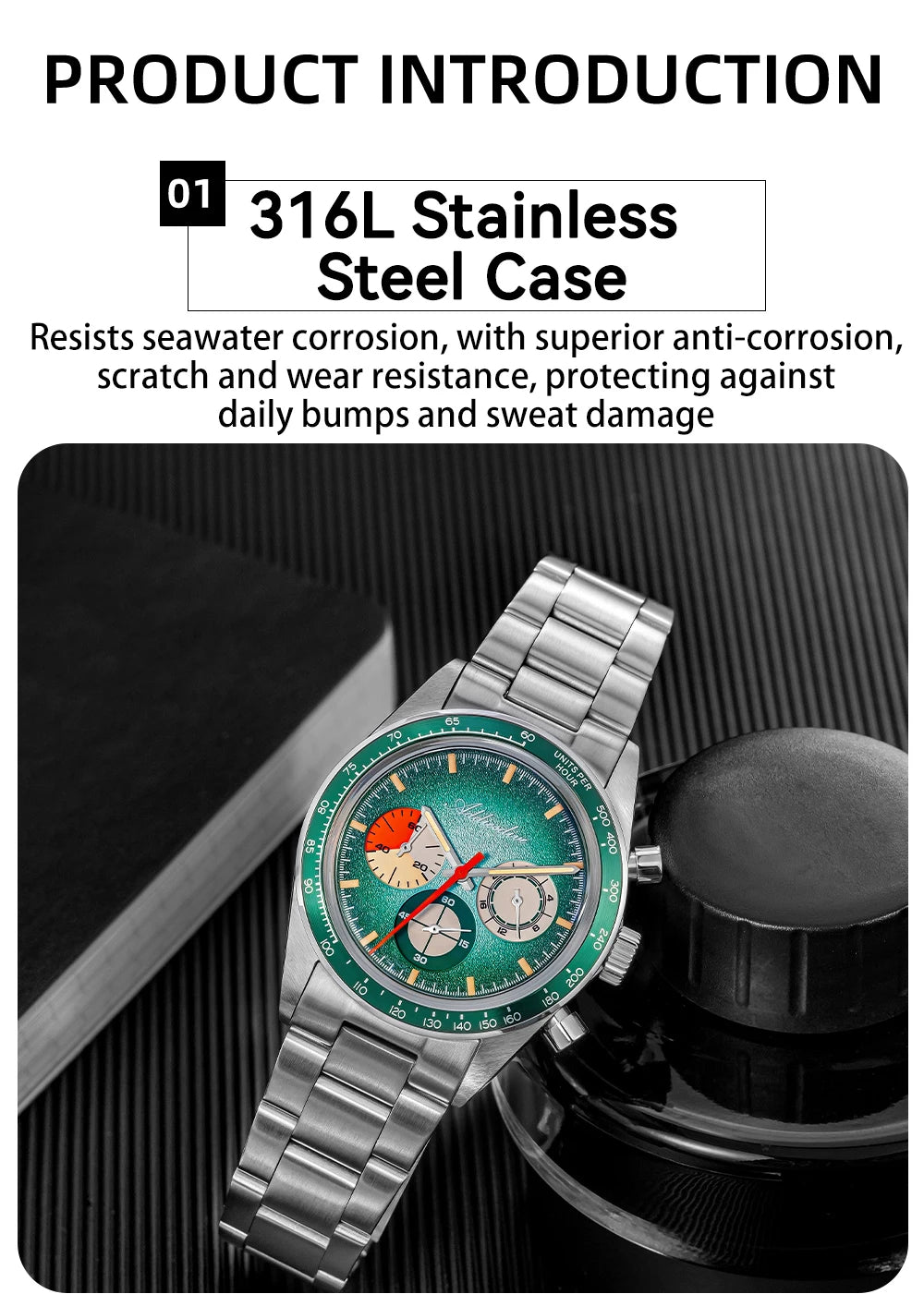 ADDIESDIVE Top Brand AD2551 Chronograph Watch C3 Super Luminous 316L Stainless Steel 10Bar Waterproof 0S20 Movement Men's Watch