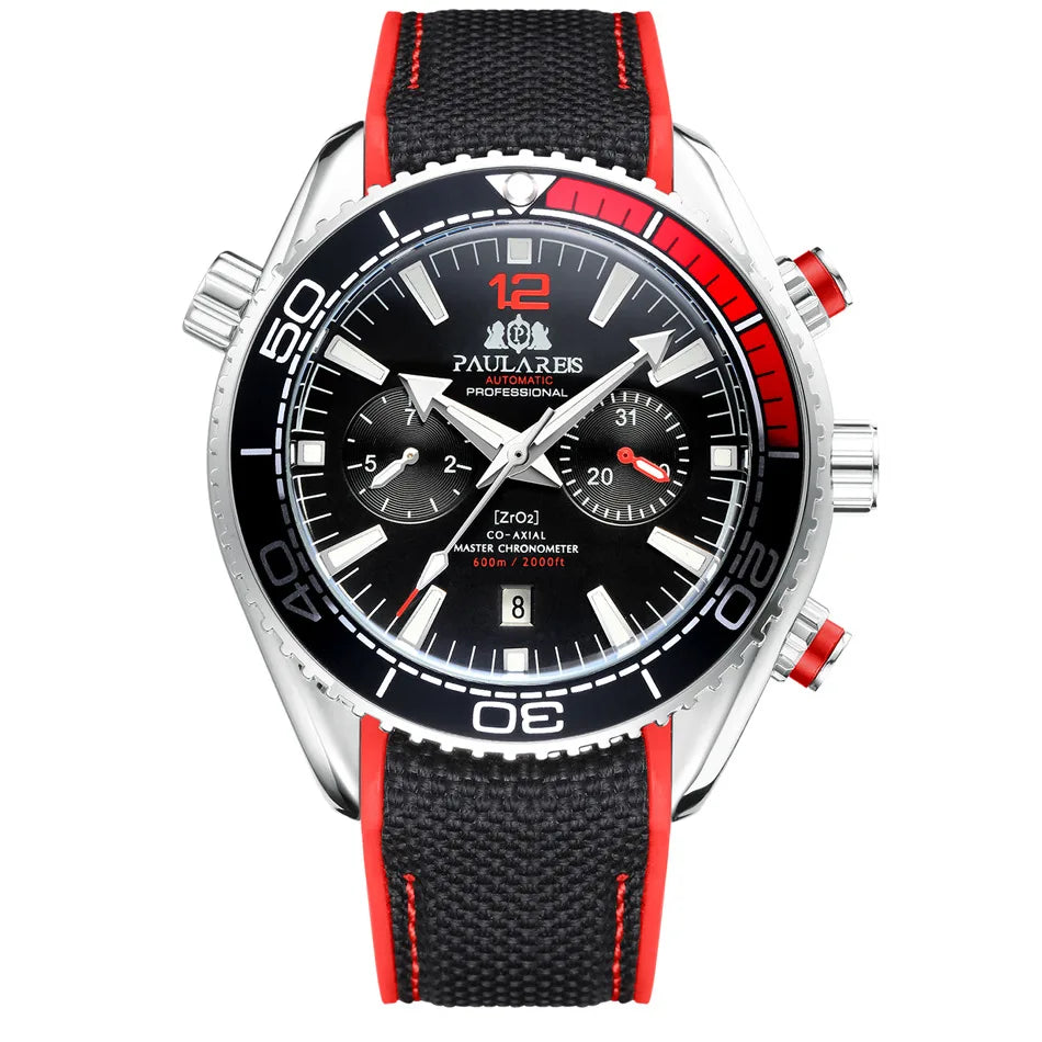 PAULAREIS P Reloj mecánico automático de lujo para hombre, cuerda automática, correa de caucho, resistente al agua, luminoso, con fecha, reloj de moda para hombre