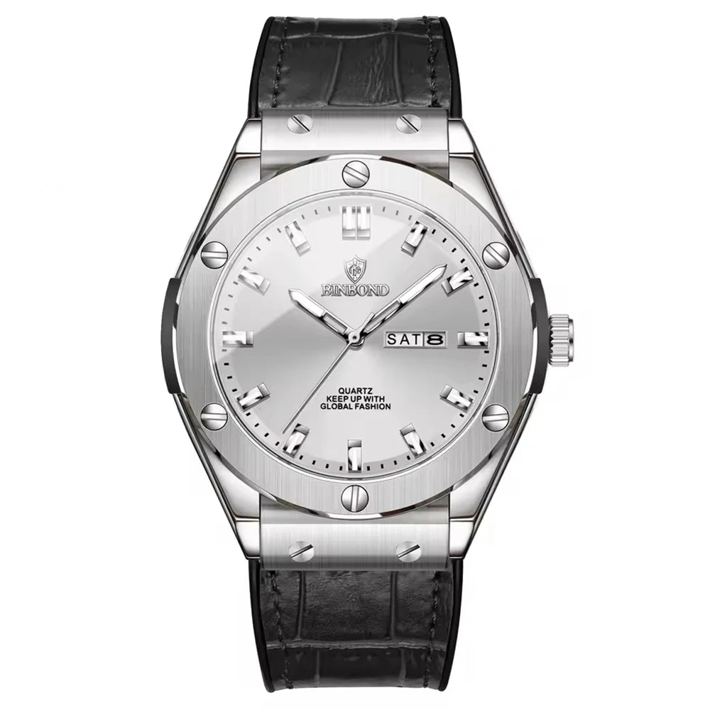Relógio para homem, estilo casual, bracelete em pele, modelo automático ou de quartzo, acessório de luxo, ideia ideal para presente, relógio de pulso na moda.