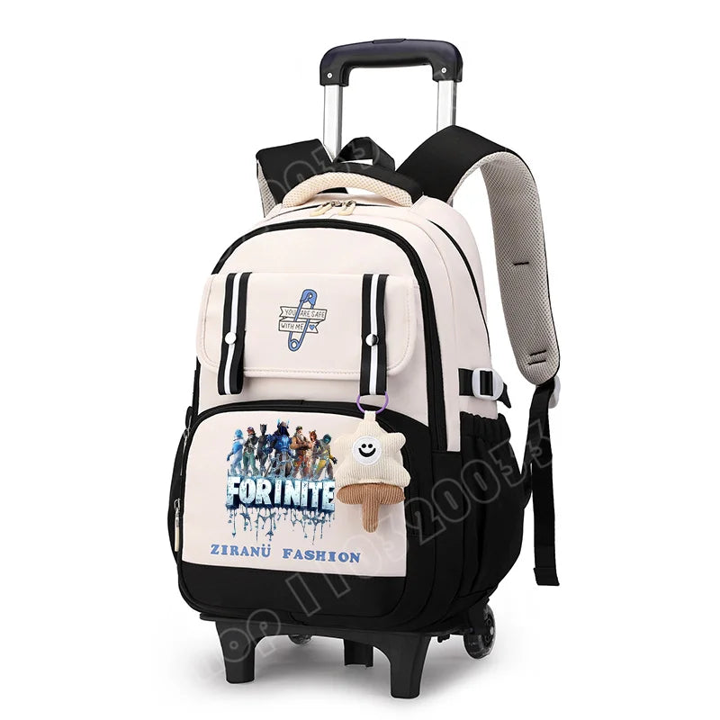 Fortnite Schüler-Rollrucksack mit großem Fassungsvermögen, wasserdichtem, leichtem Design, minimalistischer Laptop-Schultasche und lässiger Reisetasche