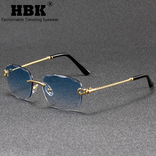 HBK Frameless Metal Sunglasses Men Wave Cutting Sun Glasses for Women Travel Shopping Shades Eyeglass UV400 Summer Style