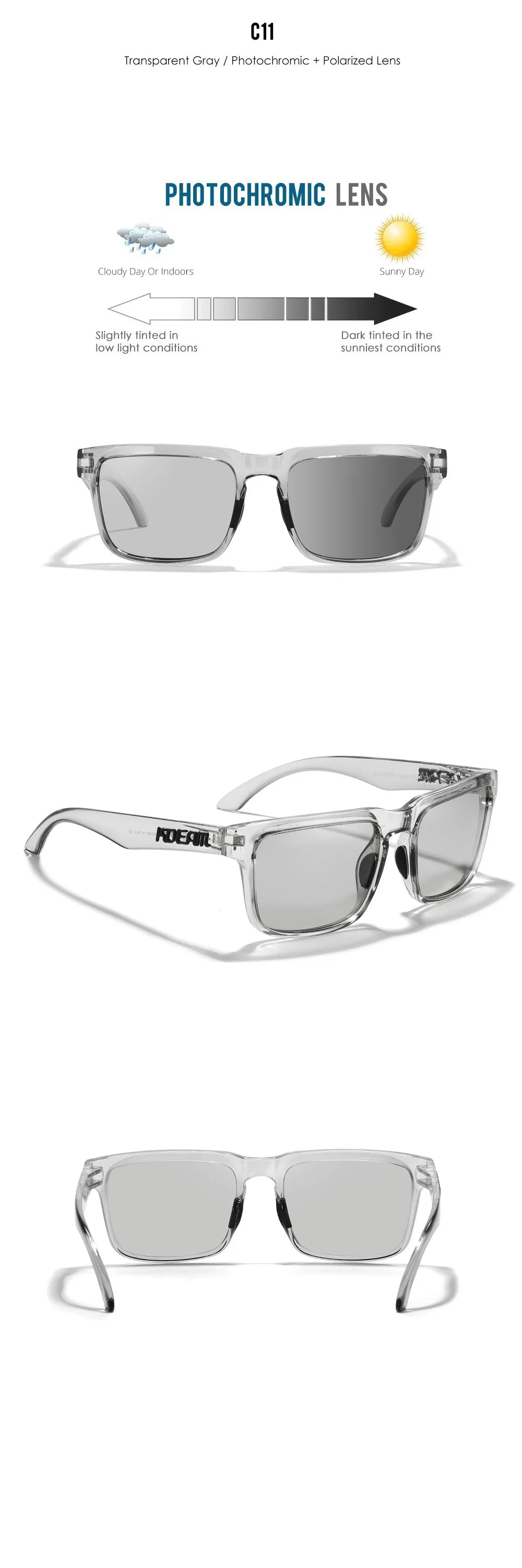 New Colors KDEAM-PLUS Large Size Square Unisex Sunglasses Polarized Photochromic Oversized Sun Glasses Fashion Anti Glare Mirror
