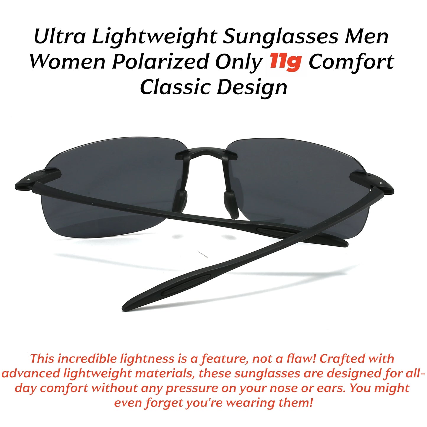 Ultra Light 11g TR90 Frameless Polarized Sunglasses - Flexible & Comfort Fit, Square Shape for Driving, Fishing, Outdoor