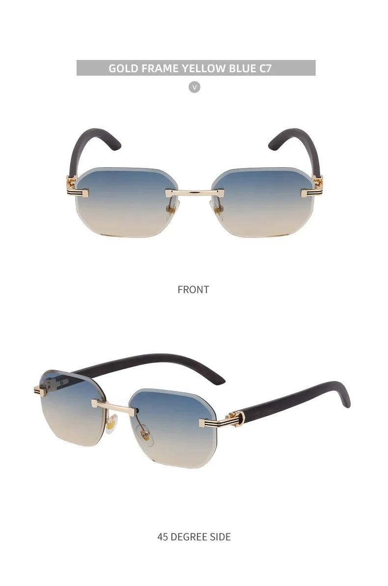 Vintage Square Rimless Sunglasses Men 2026 Luxury Brand Trendy Frameless Punk UV400 Eyewear Anti Blue Light Prescription Glasses