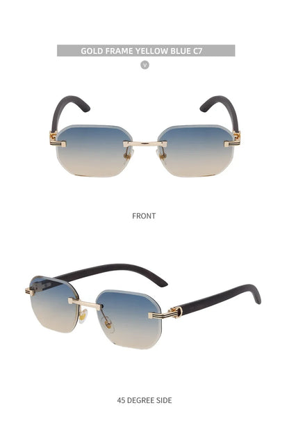 Vintage Square Rimless Sunglasses Men 2026 Luxury Brand Trendy Frameless Punk UV400 Eyewear Anti Blue Light Prescription Glasses