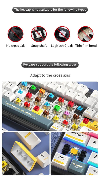 RGB-Gamer-Tastenkappen mit Farbverlauf-Hintergrundbeleuchtung für mechanische Tastaturen mit MX-Switches, OEM-Profil, PBT-Keycaps, Weiß/Blau, ISO-Layout, DIY-Tastenkappen