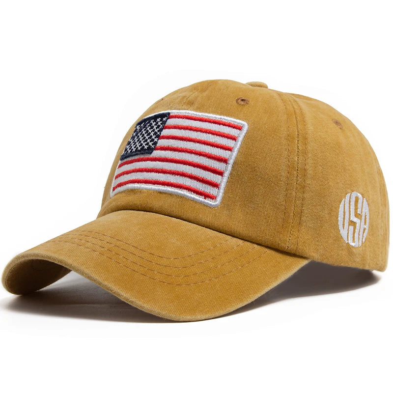 USA Flag Men's Baseball Cap Retro Embroidery Washed Cotton Dad Hats Fashion Women Hip Hop Caps Summer Outdoor Sun Visor Hat