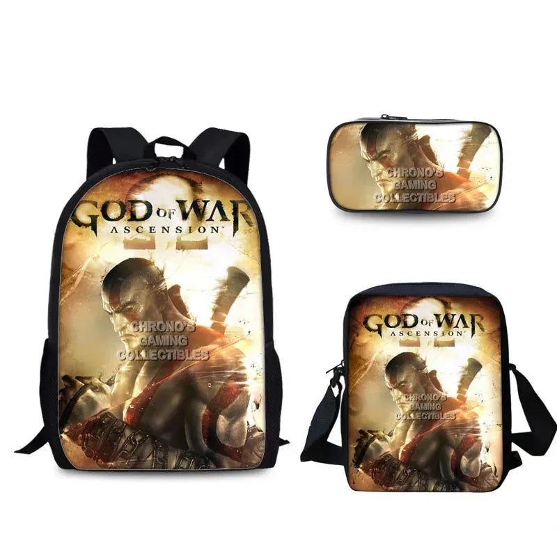 Game God of War Schoolbag Backpack Lunch Bag Pencil Case Set Gift for Kids Students