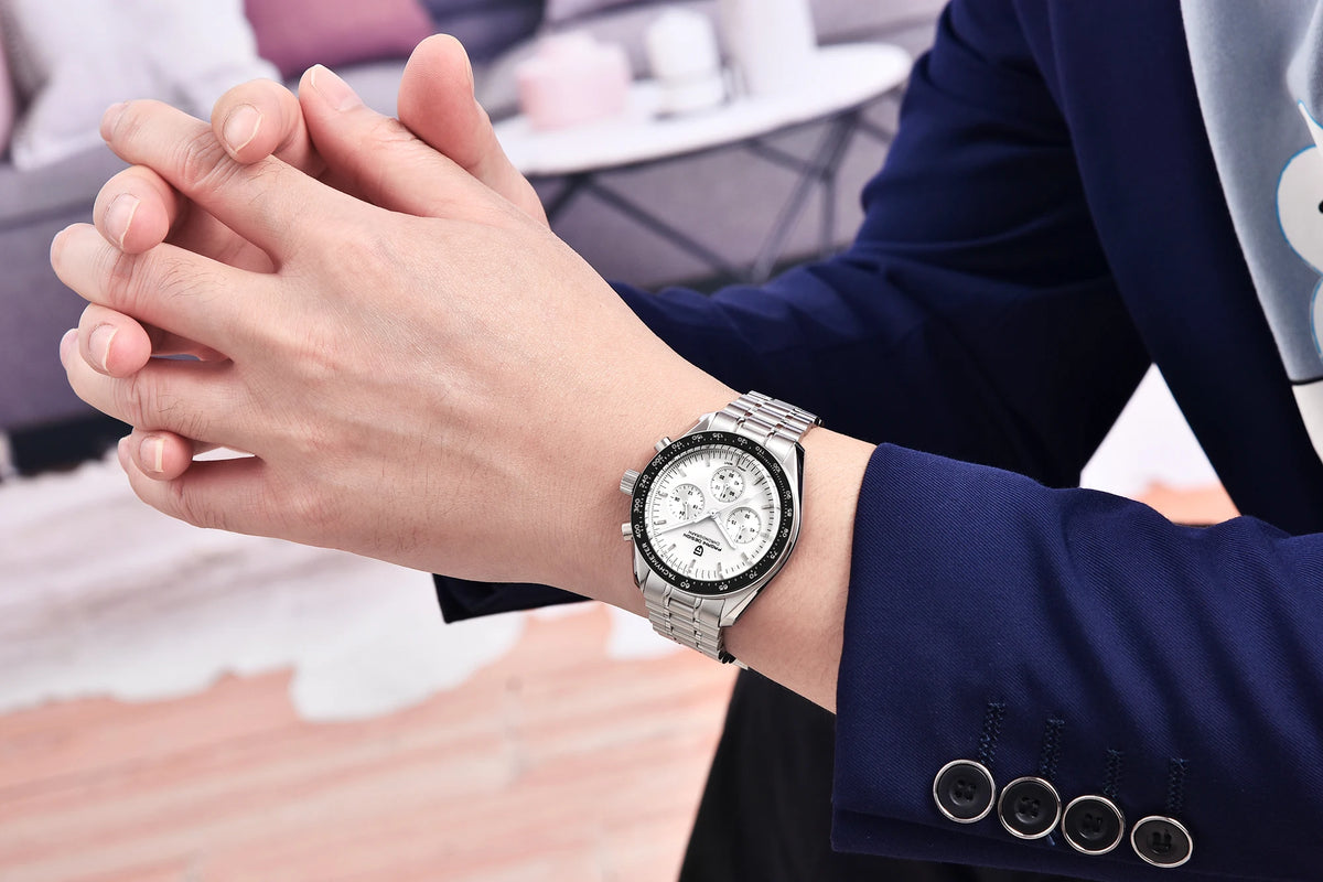 PAGANI DESIGN ‘New Moon’ Men’s Watch – Luxury quartz watch, chronograph, sapphire crystal with anti-reflective coating, ceramic bezel, luminescent hands