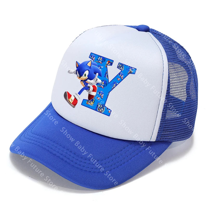 Cartoon Letters A-Z Sonics Boys Girls Baseball Caps Adult Outdoor Sports Breathable Mesh Hat Cute Anime Sunbonnet Birthday Gifts