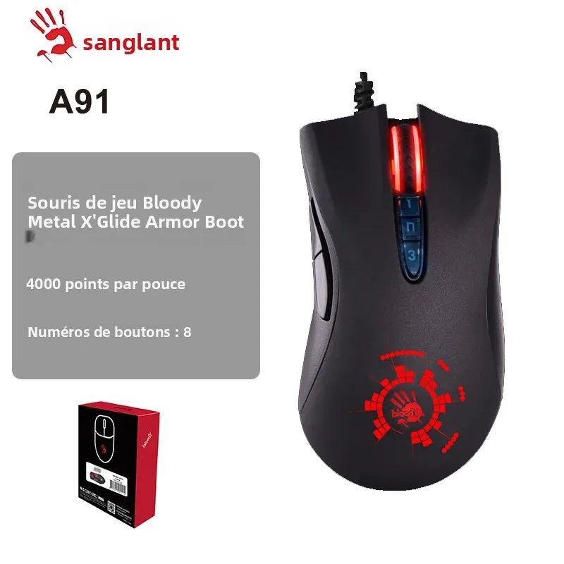 A4TECH Bloody A91 Gaming Mouse 4000 DPI Wired RGB Gaming Mouse, 8 Programmable Buttons, 1000Hz Polling Rate, Drag Click Gaming Mouse
