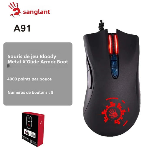 Mouse gaming A4TECH Bloody A91, 4000 DPI, Drag Click, 1000HZ, 6666FPS, 8 pulsanti, piedini Metal X' Glide Armor, oltre 20 milioni di clic