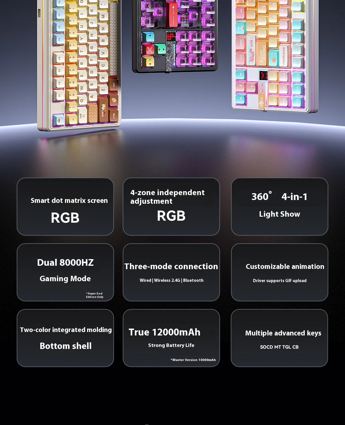 Teclado Mecânico AULA F87 Pro V2, 3 Modos Sem Fios, Bateria de Longa Duração 12000mAh, Hot-Swap, RGB Personalizável, Teclado E-Sports para PC Gaming