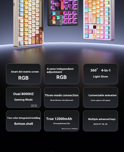 Teclado Mecânico AULA F87 Pro V2, 3 Modos Sem Fios, Bateria de Longa Duração 12000mAh, Hot-Swap, RGB Personalizável, Teclado E-Sports para PC Gaming