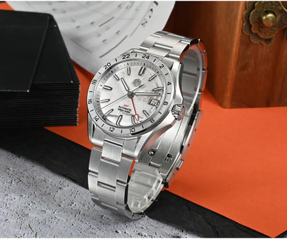 Relógio de Luxo para Homem San Martin 39mm com Mostrador em Pedra Aventurina, NH34 GMT Automático Mecânico, Safira, Impermeável e Luminescente SN0129