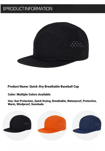 Quick-Dry 5 Panel Running Cap Laser Cut Perforated Breathable Sport Hat Ultra-Lightweight Soft Top Baseball Cap for Men Women