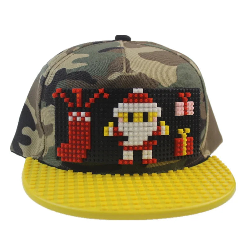 Cartoon Patchwork Baseball Caps DIY Blocks Snapback Hats Hip Hop Hat for Men Women Detachable Pixels Dad Hats Cap Kids Adults