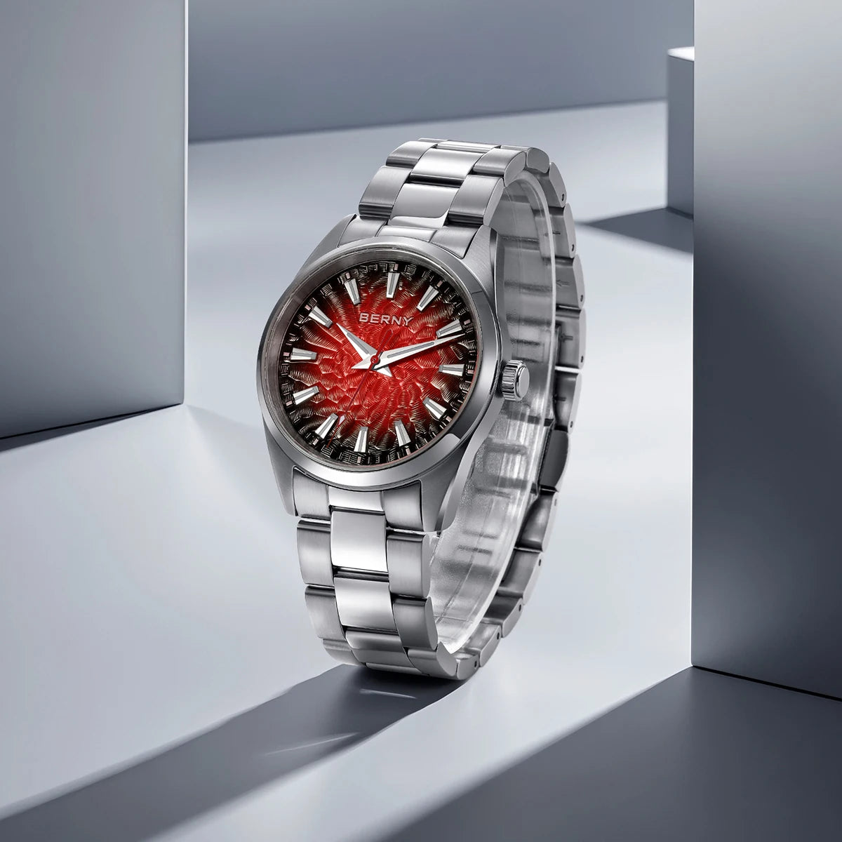BERNY Herrenuhr – Quarzuhr, Saphirglas, leuchtende Zeiger, wasserdicht bis 10 ATM, komplett aus Edelstahl – Eleganter und lässiger Stil, ideal für den Alltag oder berufliche Anlässe