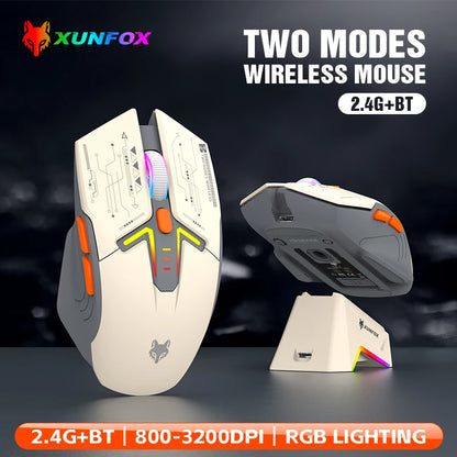 Rato XUNSVFOX H2 sem fios Bluetooth de modo duplo, iluminação RGB, para portátil, gaming e escritório, com carregamento magnético