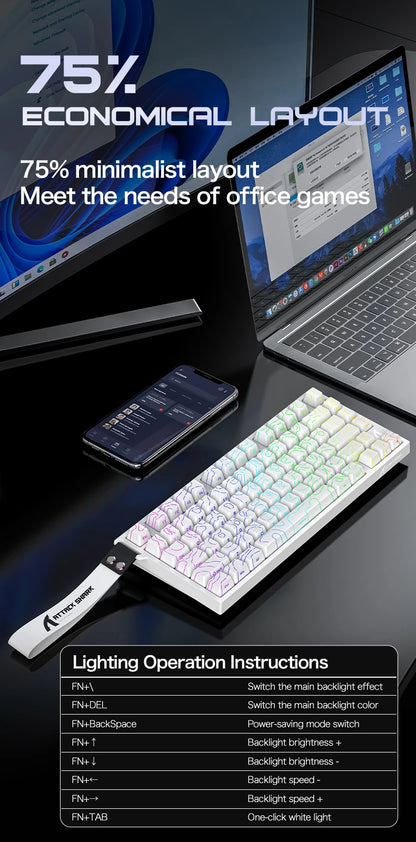 Tastiera gaming magnetica cablata ATTACK SHARK R82 HE 75% RGB 8000Hz Rapid Trigger, attuazione 0.005mm