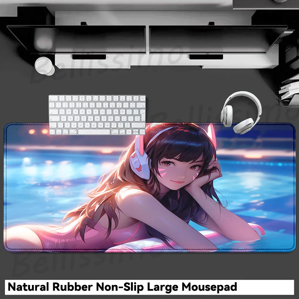 Acessórios Gaming O-Overwatch D-D.va Tapete de Rato Grande para Teclado e Rato, Deskmat XXL Estendido para PC, Tapete Gamer