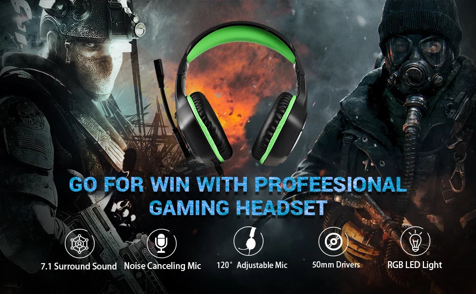 USB Gaming Headset for PC/PS4/PS5 7.1 Surround Sound Computer Wired Headphones with Noise Cancelling Microphone RGB Light Gamer