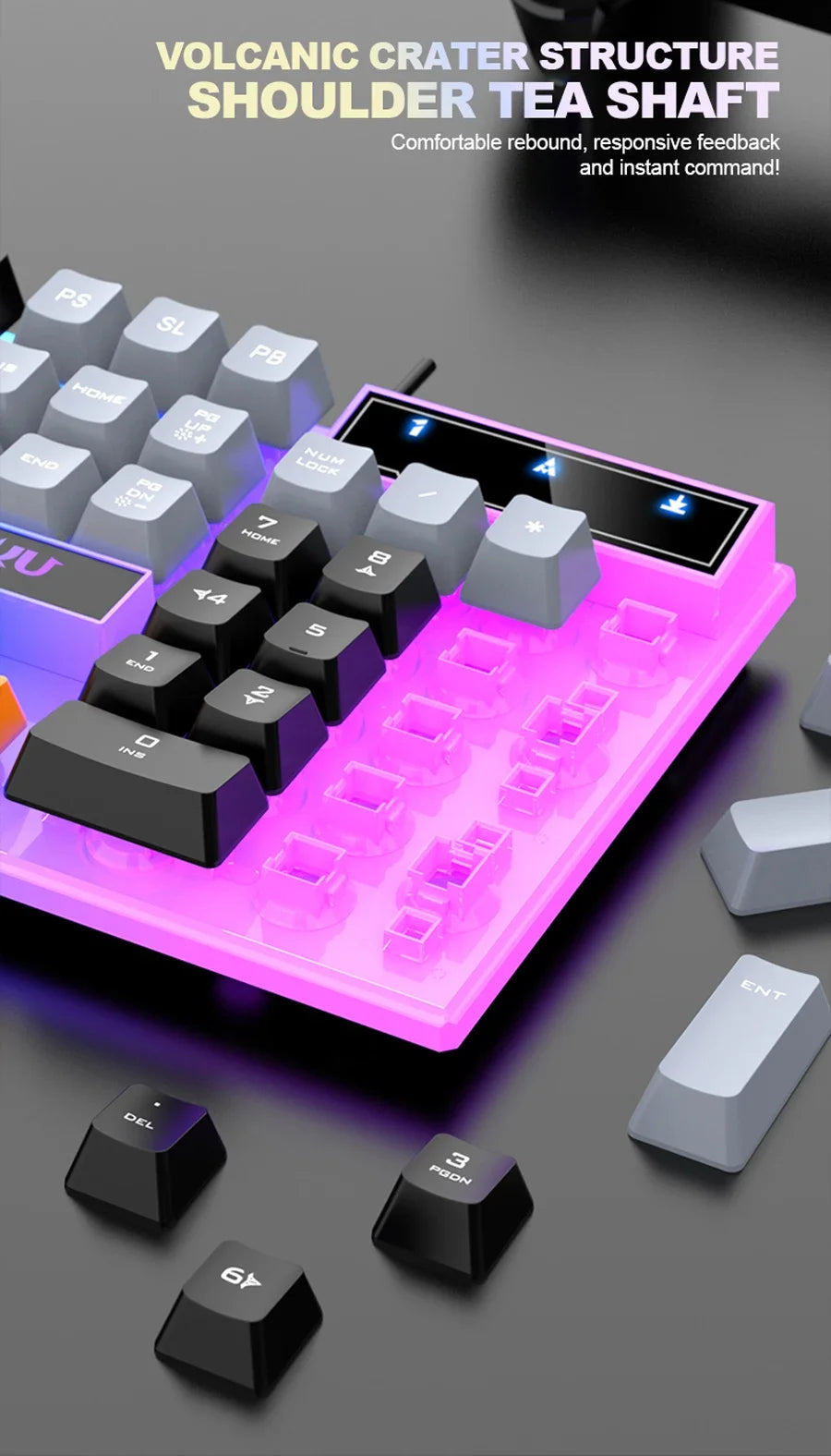 Teclado individual e conjunto teclado + rato RAIKU T26 de três tons com iluminação, teclado e rato com fios, toque mecânico, conjunto gaming