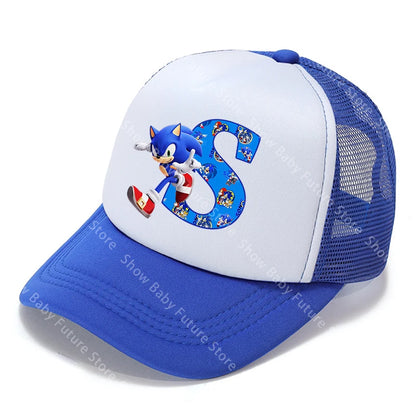 Cartoon Letters A-Z Sonics Boys Girls Baseball Caps Adult Outdoor Sports Breathable Mesh Hat Cute Anime Sunbonnet Birthday Gifts