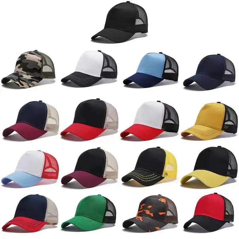 New 5 Pane Mesh Baseball Cap Adult Hip Hop Curved Snapback Hats Summer Sunshade Sun Hat Simple Trucker Cap Advertising