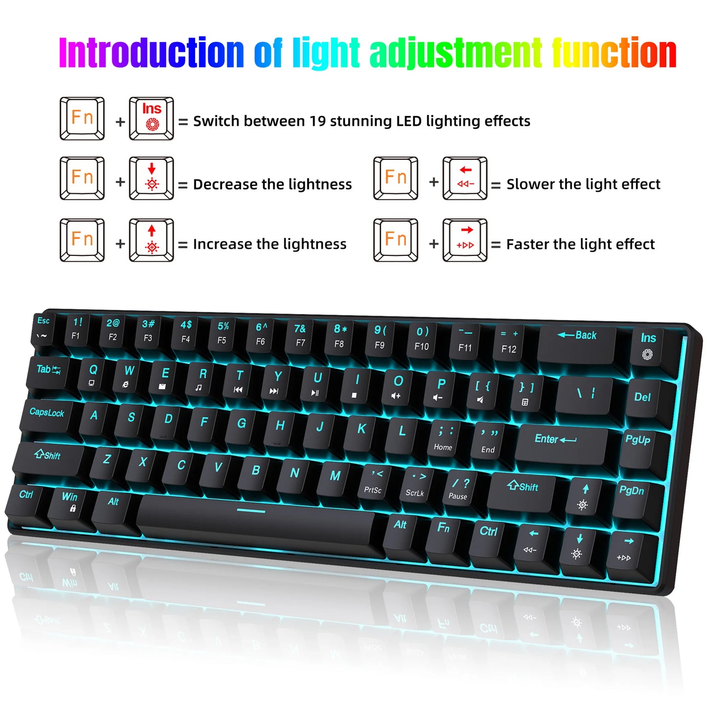 Mechanische Gaming-Tastatur 60% USB, weiße Tasten, Mini-Gamer-Tastatur, ergonomische Computertastatur mit Hintergrundbeleuchtung, Musica teclado pc