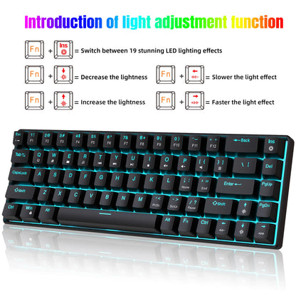 Mechanische Gaming-Tastatur 60% USB, weiße Tasten, Mini-Gamer-Tastatur, ergonomische Computertastatur mit Hintergrundbeleuchtung, Musica teclado pc