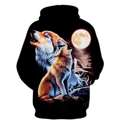 Sweat à capuz com fecho e estampado 3D de lobo, estilo streetwear, para homem/mulher, casaco com capuz unissexo casual hip-hop