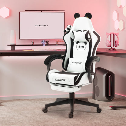 Cute Gaming Chair with Cat Ears Footrest Pink Kawaii Computer Chair Ergonomic High Back Gamer Seat with Cat Paw Lumbar Support