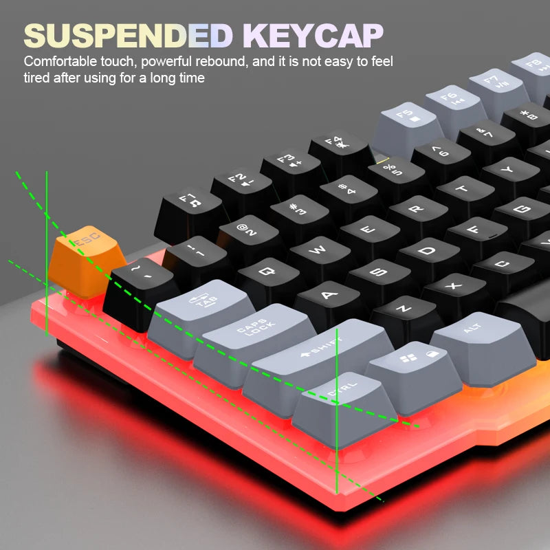 Teclado individual e conjunto teclado + rato RAIKU T26 de três tons com iluminação, teclado e rato com fios, toque mecânico, conjunto gaming