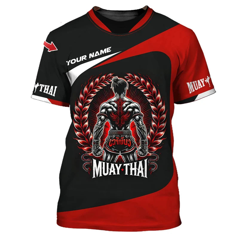 Cool nieuw Muay Thai grafisch T-shirt voor heren, 3D-print met tijger- en drakendesign, persoonlijk T-shirt met aangepaste naam, zomer-, gym- en fitness-T-shirt