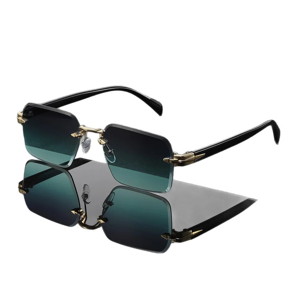 Metal Rimless Sunglasses Metal Hinges Men's Women's Beveled Edge Outdoor UV Protection Eyewear Brand Designer Stylish Glasses