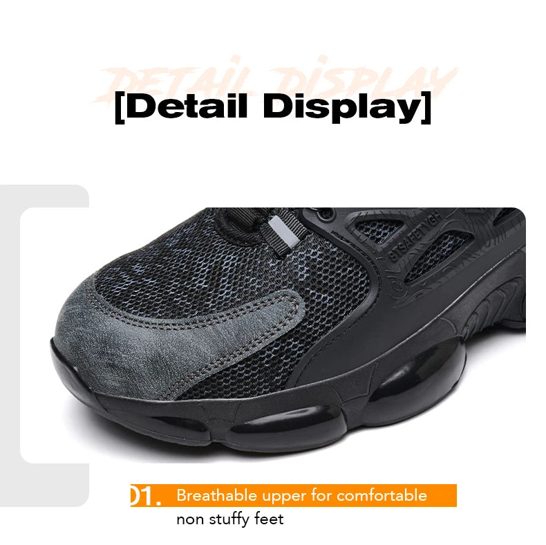 Zapatos de seguridad laboral para hombre talla 47 48 con diseño reflectante, puntera de acero, botón de rotación, zapatillas de trabajo y botas de seguridad protectoras
