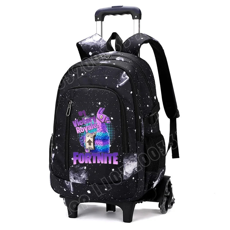 Fortnite 2-in-1 trolleyrugzak met sterrenhemelprint, grote capaciteit, waterdichte laptoptas met trapklimontwerp, schooltas voor studenten