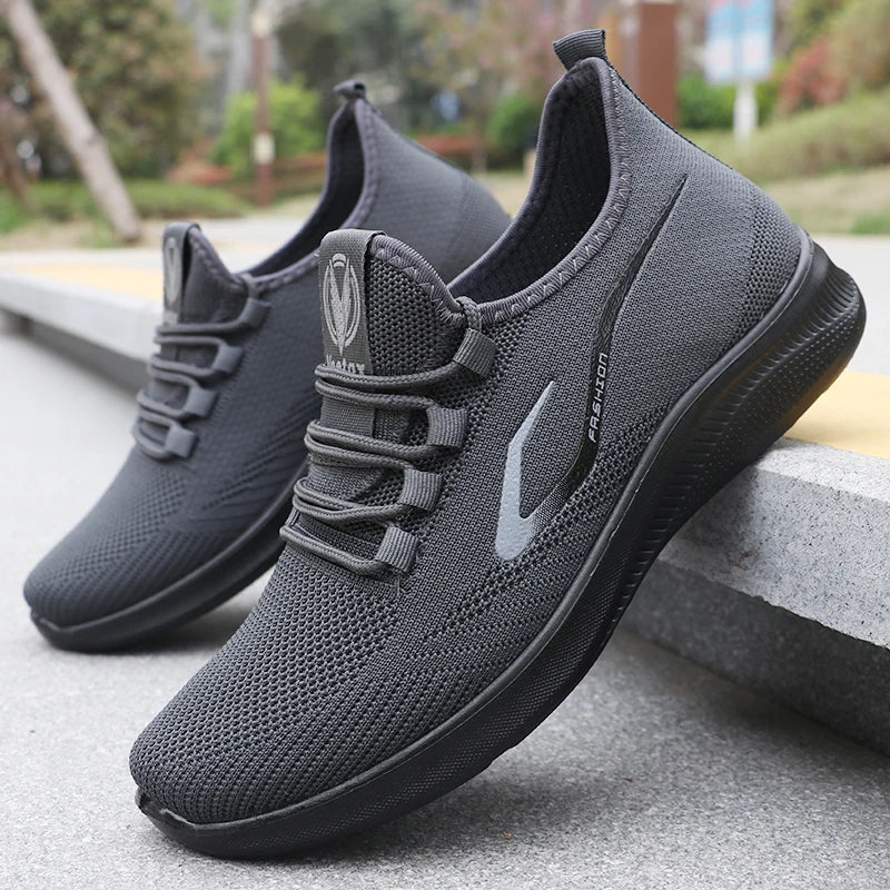 Modische einfarbige gewebte Strick-Laufschuhe für Herren – leicht, atmungsaktiv, rutschfest – perfekte Sportschuhe für Outdoor-Aktivitäten