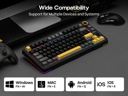 Teclado Mecânico Sem Fios EPOMAKER X AULA EA75 MAX 75% Layout ANSI US Hot-Swap Gasket com Fios/BT/2.4GHz com Ecrã e Botão Rotativo
