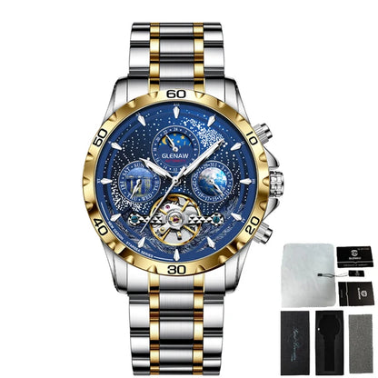 Relojes para hombre GLENAW Design, marca líder de lujo, moda y negocios, reloj automático impermeable para hombre, reloj mecánico para hombre