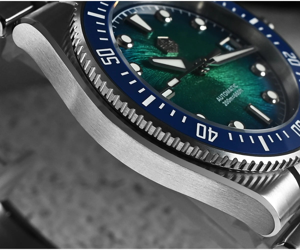 Relógio de mergulho de luxo para homem San Martin 40mm Miyota 9015, mostrador em esmalte sunburst, relógio de pulso mecânico automático, resistente à água 200m, SN0148