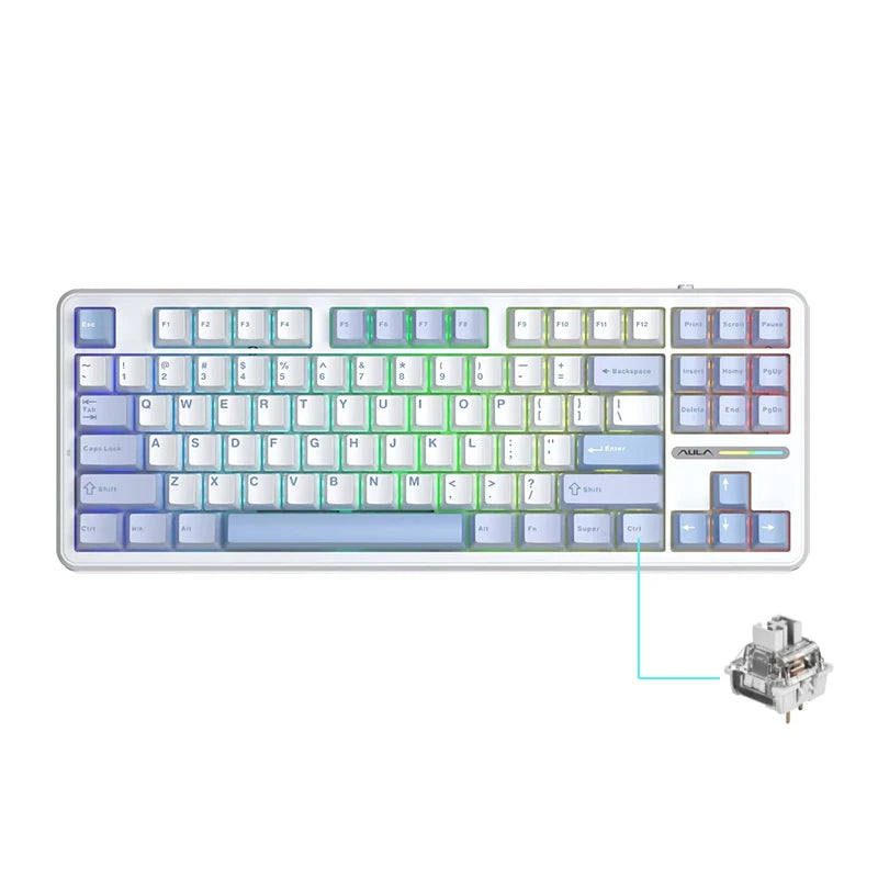 Tastiera meccanica AULA F87 Pro 2.4g/USB/Bluetooth Tri-Mode wireless, 87 tasti, RGB, PBT, gasket, silenziamento a 5 strati, full key, senza impatto