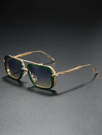 Large Square Sunglasses Men Steampunk Style Metal Pilot Sun Glasses Luxury Designer Brand Eyewear Fashion Shades Double Beam