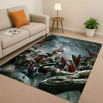 Game God of War Kratos Cartoon Gamer Living Room Non-Slip Area Rug Soft Carpet for Bedroom Playroom Sofa,Easy Clean Home Doormat