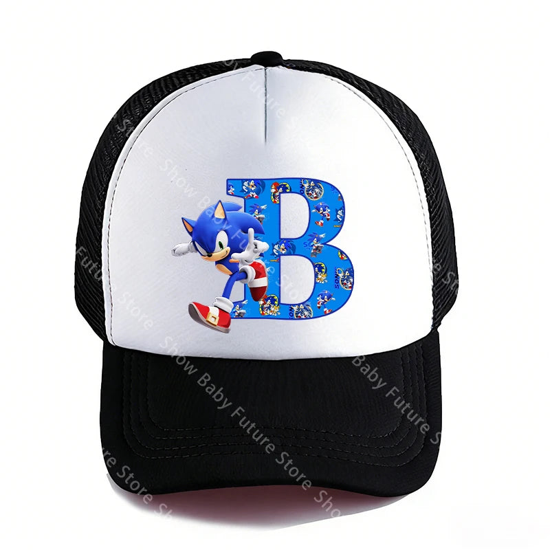 Summer Black Baseball Caps for Adult Cartoon Letters Sonics Boys Girls Outdoor Sports Breathable Mesh Hat Cute Anime Sunbonnet